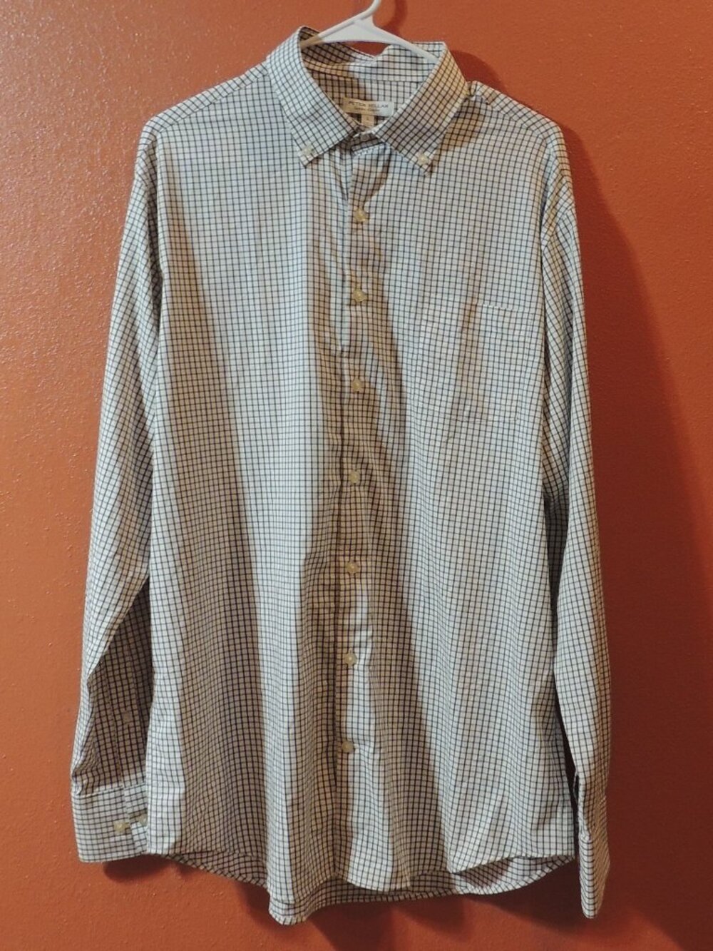 Peter Millar Shirt Men Large White Blue Business Button Down Long Sleeve Shirt